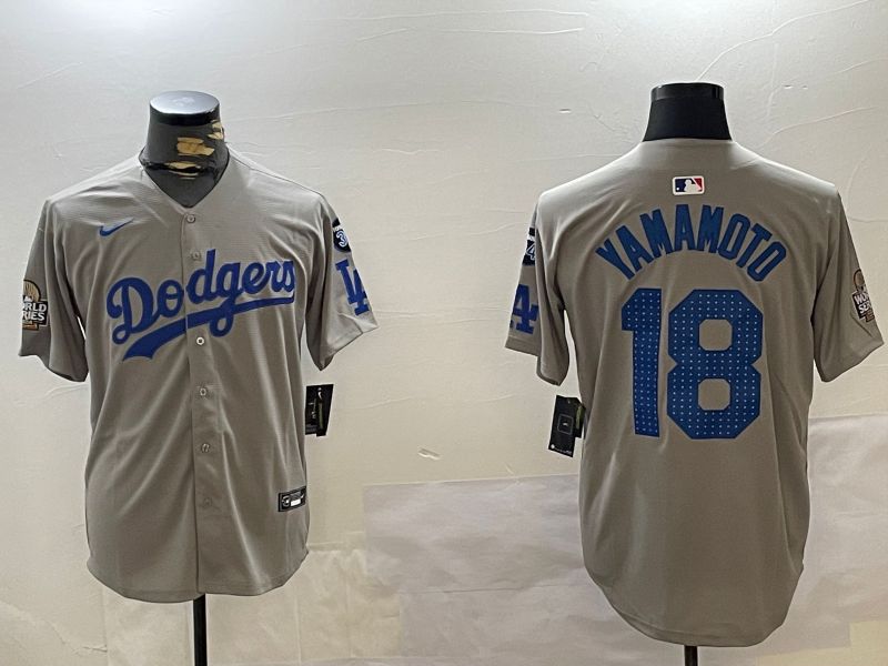 Men Los Angeles Dodgers #18 Yamamoto Grey Game 2024 Nike MLB Jersey style 1212